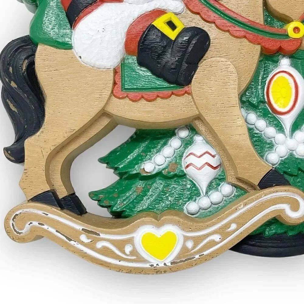 Vintage Burwood Wall Hanging Christmas Tree Santa Claus Rocking Horse MCM - Picture 2 of 9